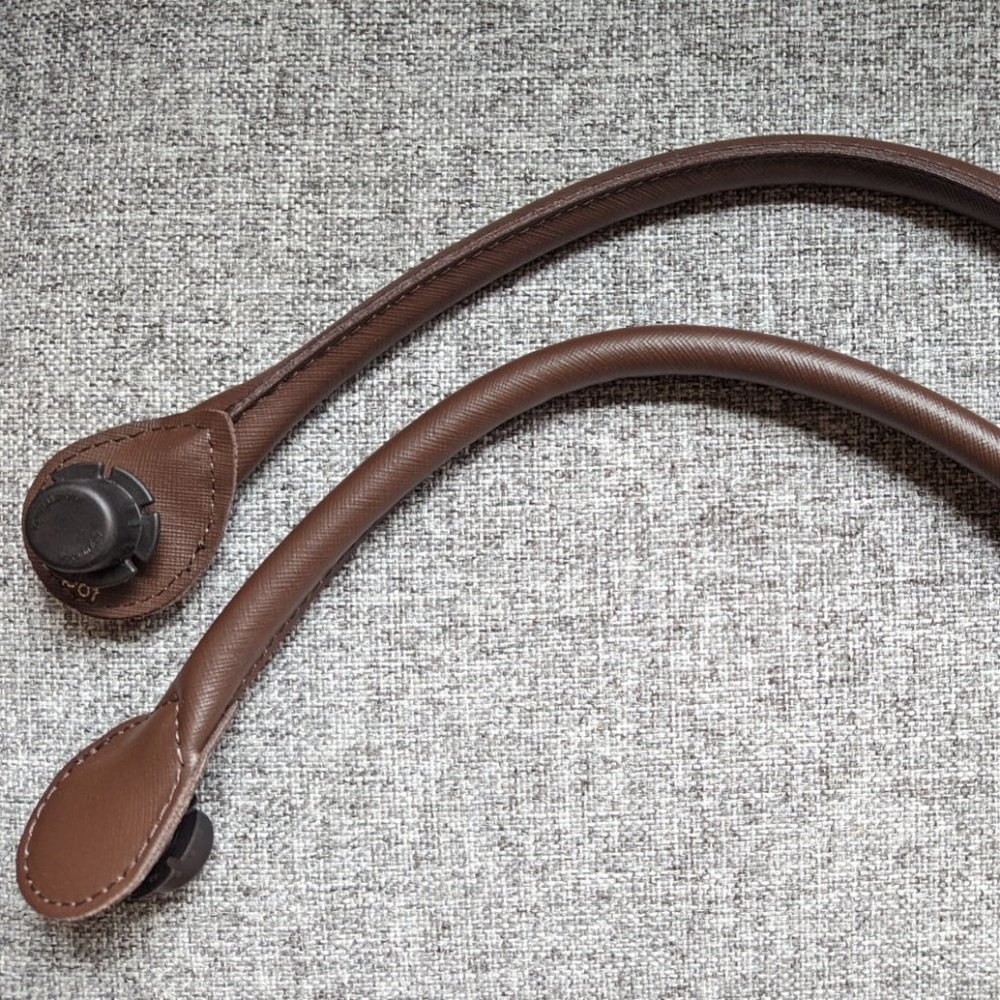 O bag Long handle brown hammered synthetic fabric